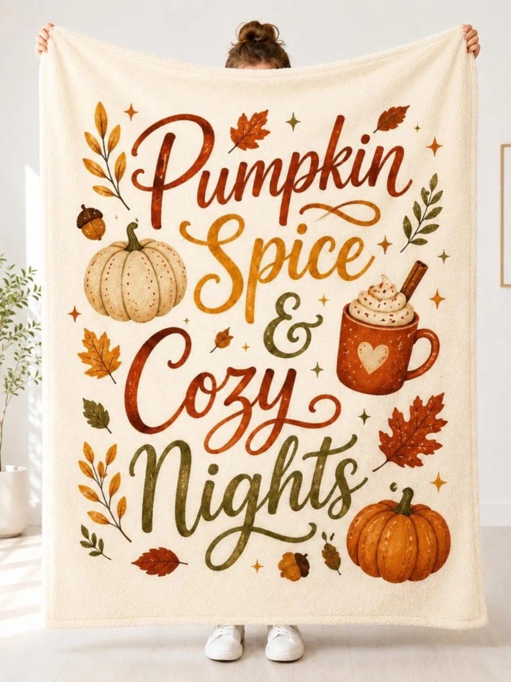 Pumpkin Spice & Cozy Nights Fall Sherpa Blanket